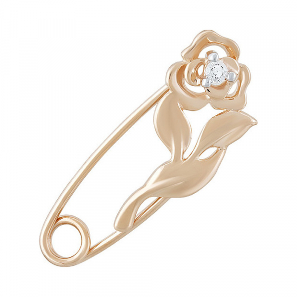 Золотая брошь с фианитом № 133170