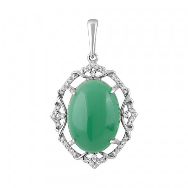 Серебряная подвеска с зелёным ониксом и фианитом № 128103