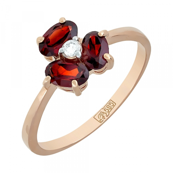 Золотое кольцо с гранатом и фианитом № 115153