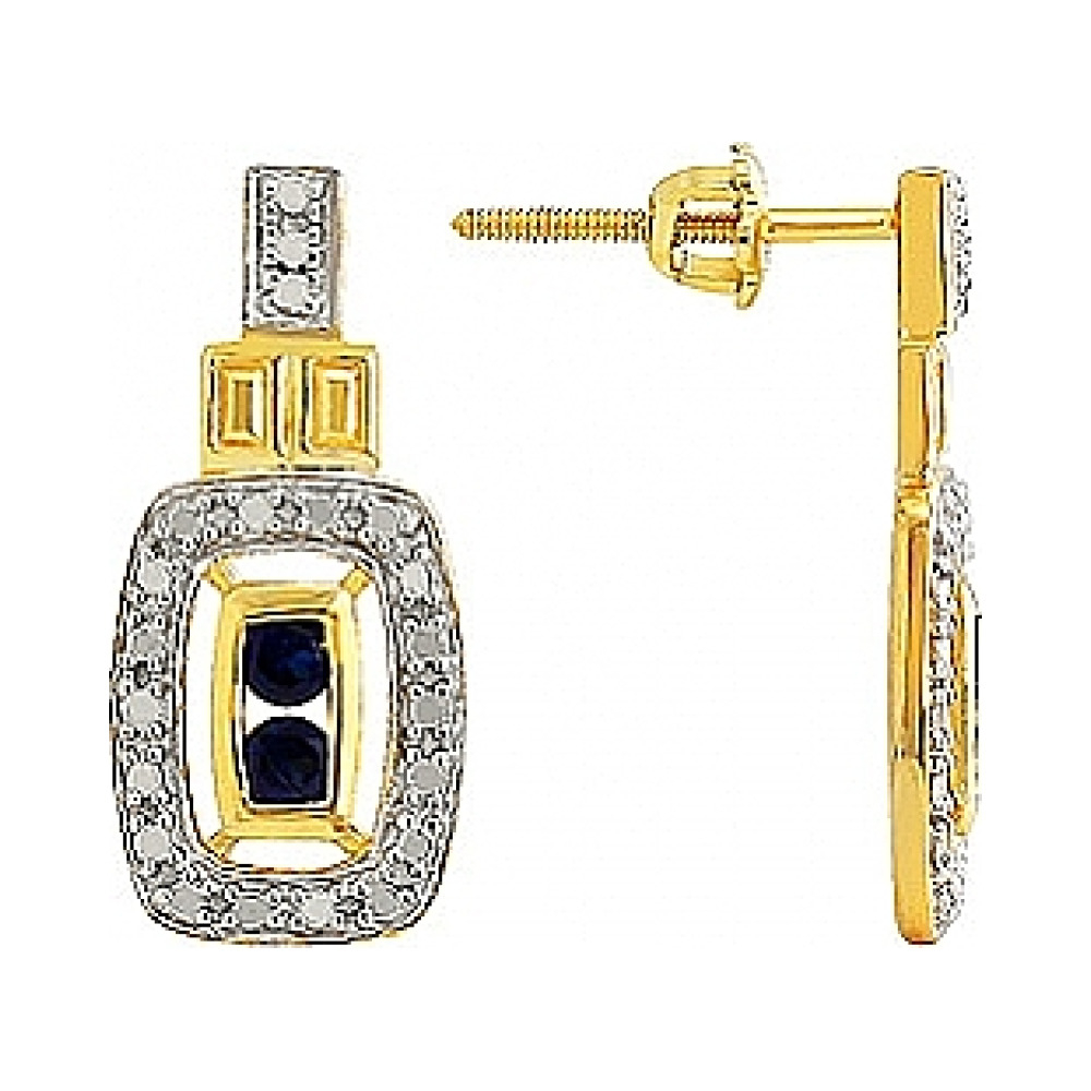 Серебряные серьги с фианитом, им.корунда.зол.покрыт № 80394