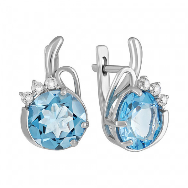 Серебряные серьги с топазом и фианитом № 134284