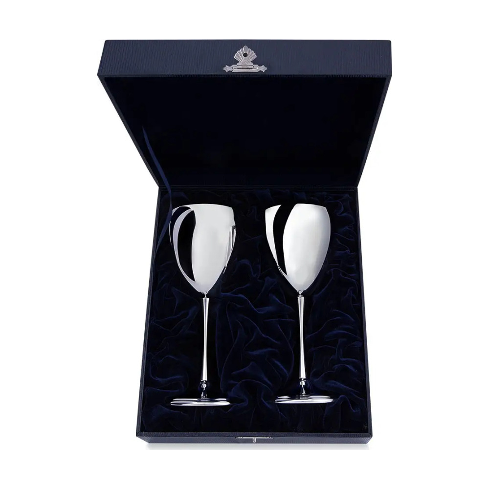 Набор гладких бокалов для вина из серебра 925 пробы