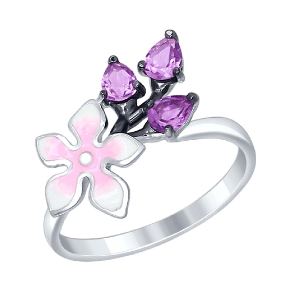 Серебряное кольцо с аметистом и эмалью № 138562