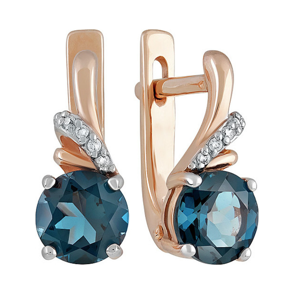 Золотые серьги с топазом и фианитом № 133379