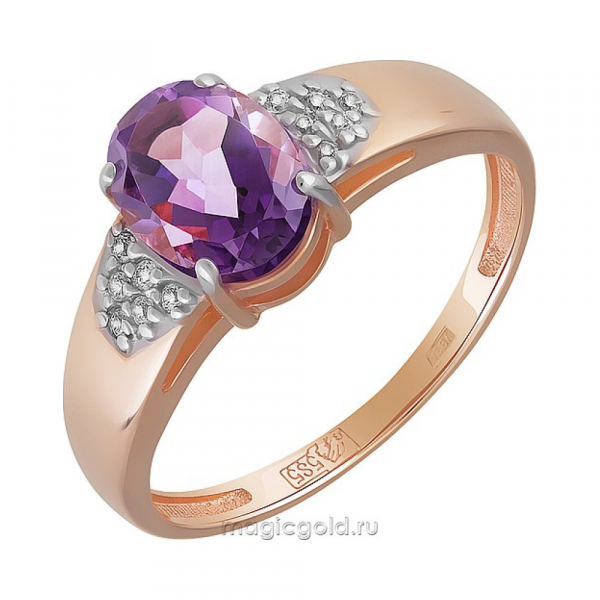 Золотое кольцо с аметистом и фианитом № 164452