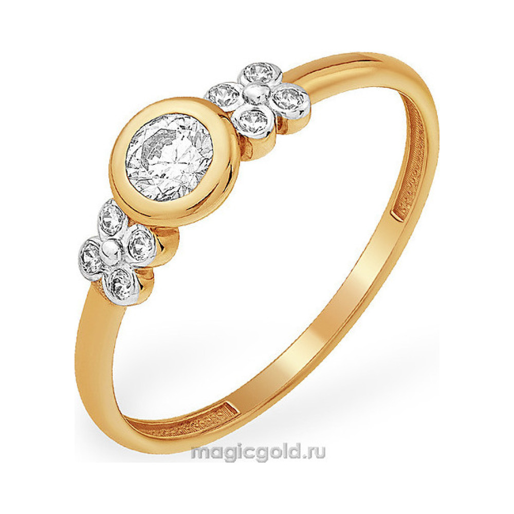 Золотое кольцо с кристаллом swarovski и фианитом № 140215