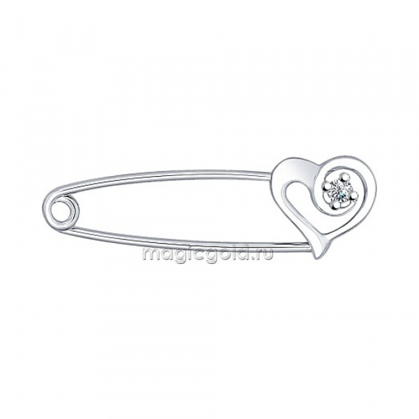 Серебряная брошь с фианитом № 137897