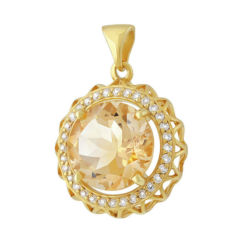 Серебряная подвеска с цитрином  фианитом и золотым покрытием № 134090