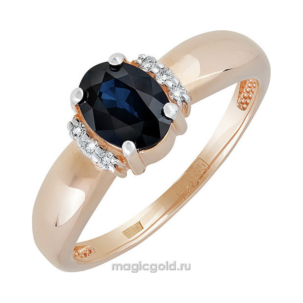 Золотое кольцо с сапфиром и фианитом № 142519