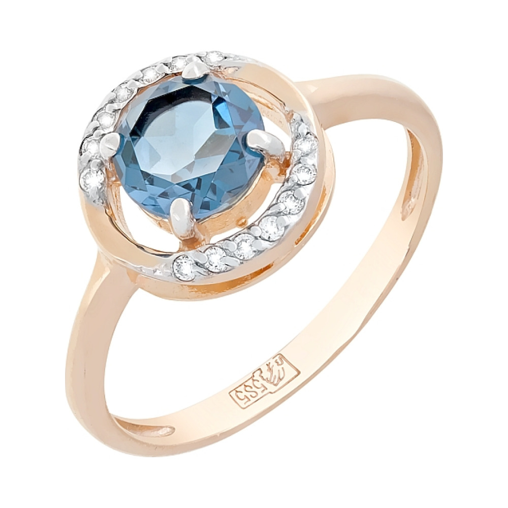 Золотое кольцо с топазом и фианитом № 117913
