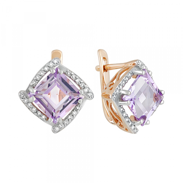 Золотые серьги с аметистом и фианитом № 123103