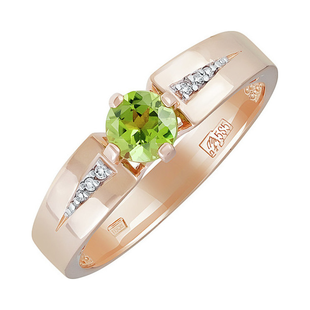 Золотое кольцо с хризолитом и фианитом № 137867