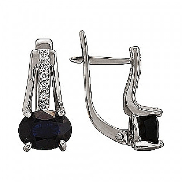 Золотые серьги с бриллиантом и чёрным сапфиром № 83311