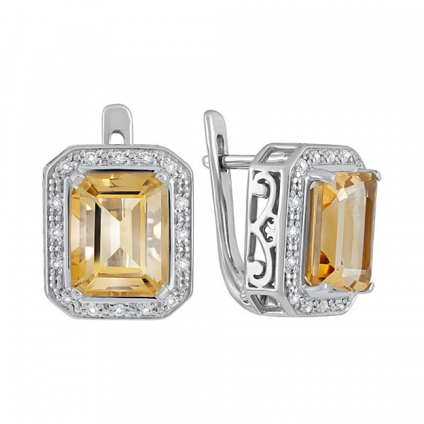 Серебряные серьги с цитрином и фианитом № 132117