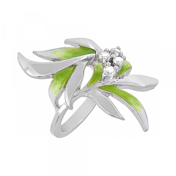 Серебряное кольцо с фианитом и эмалью № 106239