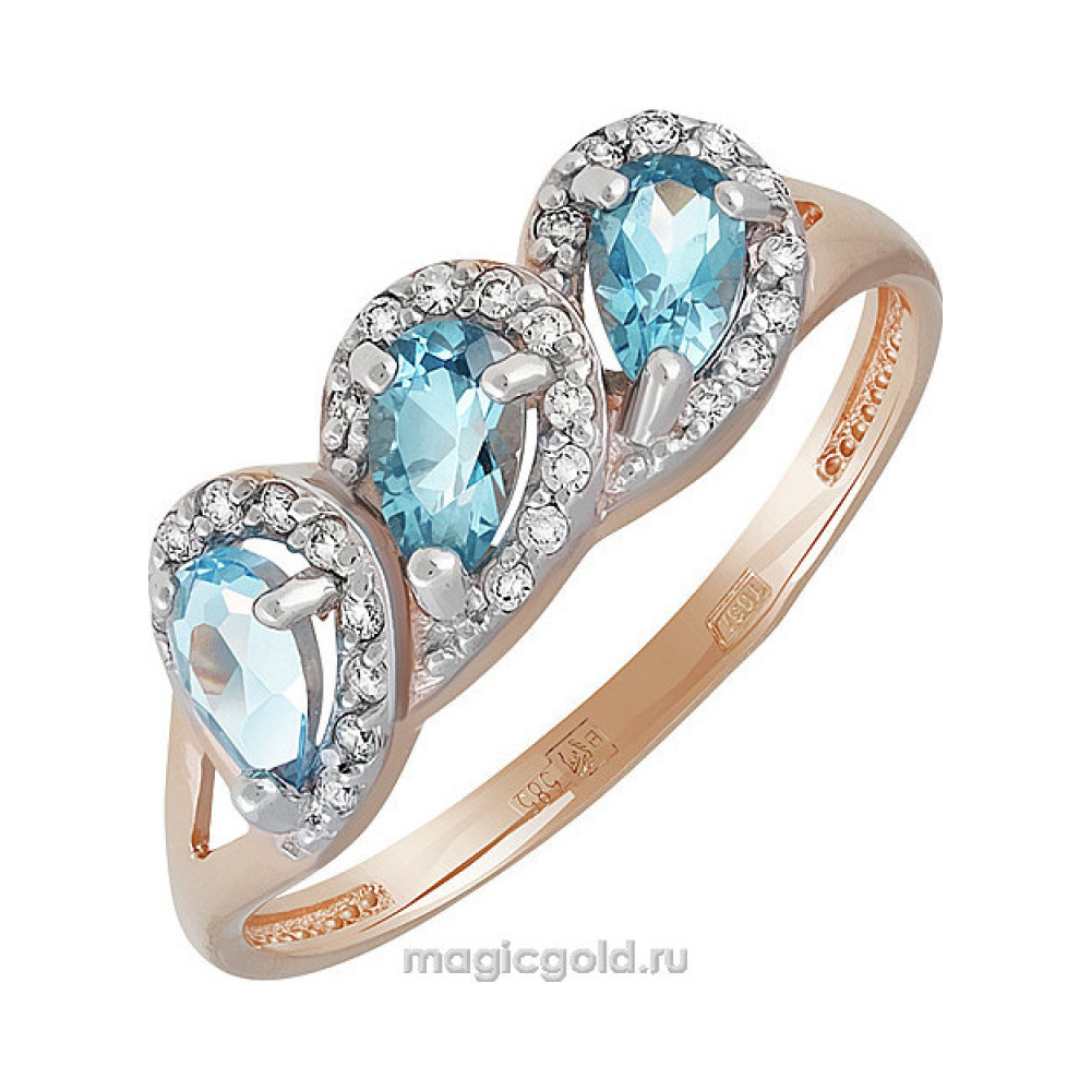 Золотое кольцо с топазом и фианитом № 141293