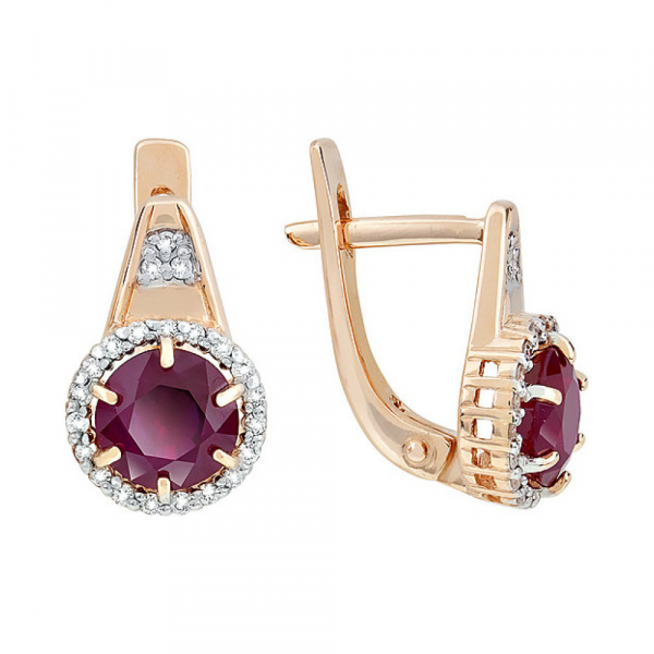 Золотые серьги с рубином и фианитом № 132329