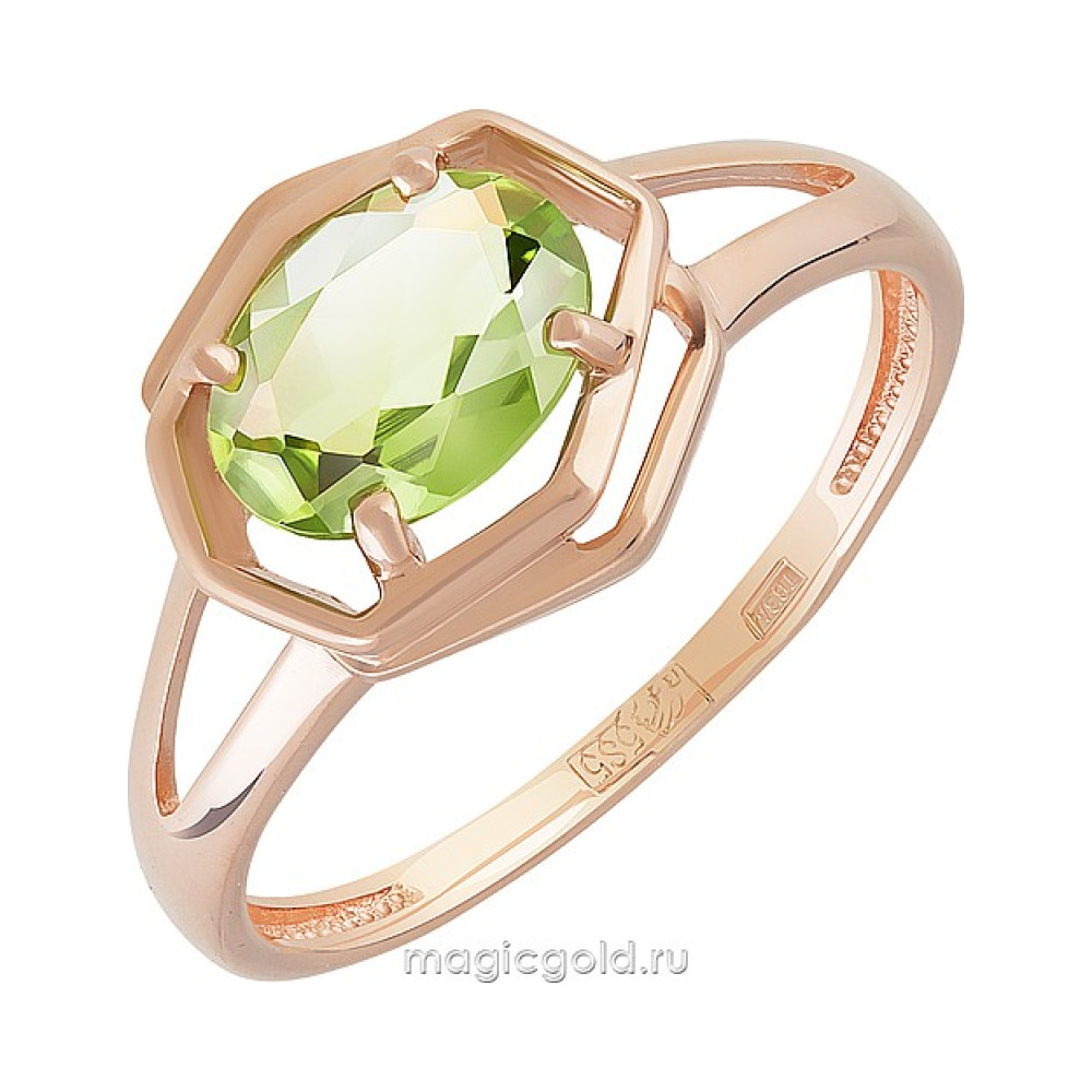 Золотое кольцо с хризолитом № 159607