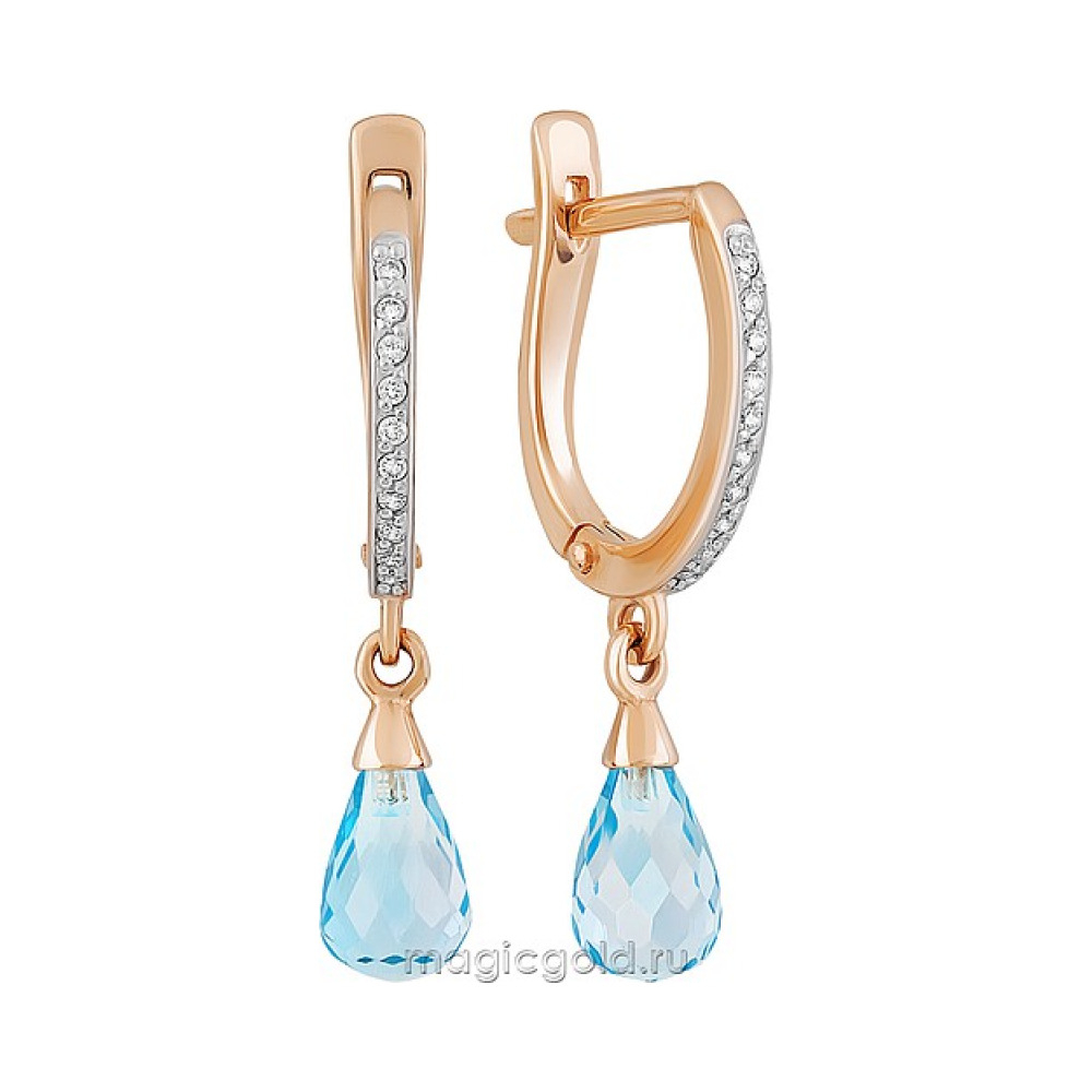 Золотые серьги с топазом и фианитом № 163004