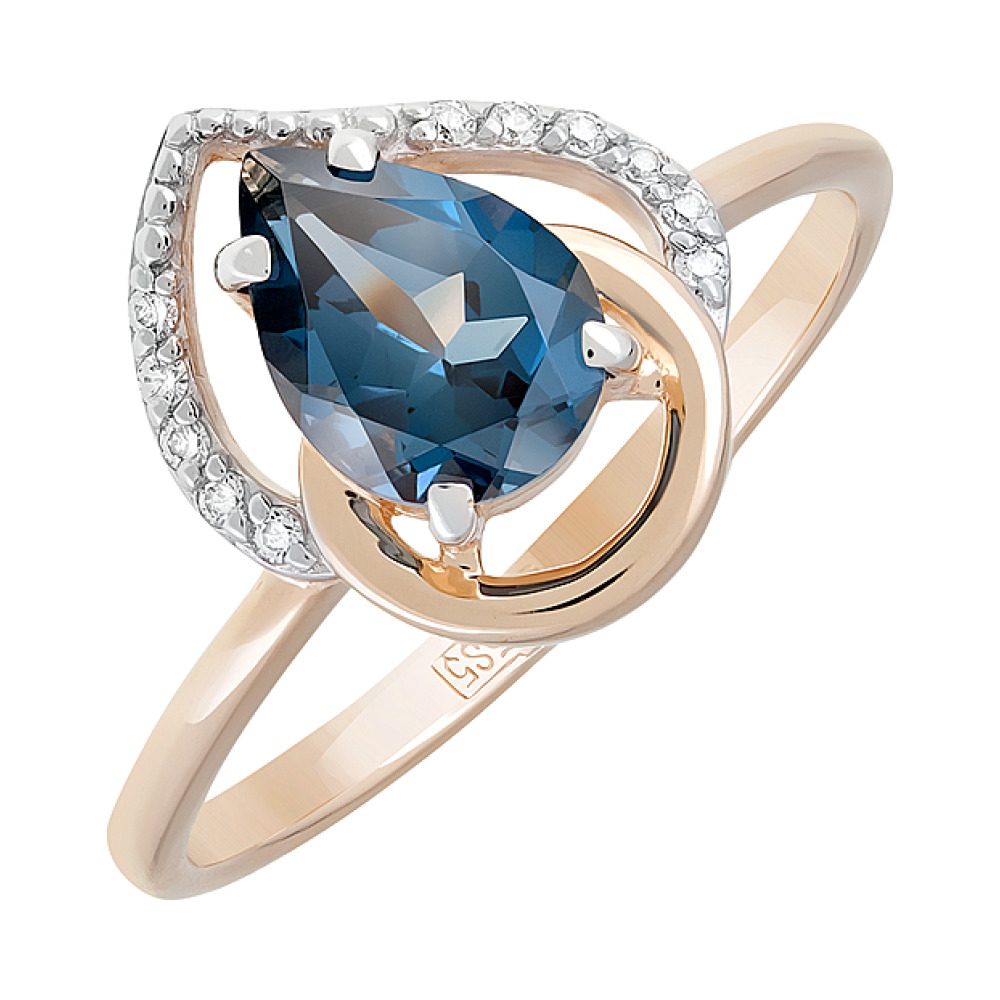 Золотое кольцо с топазом и фианитом № 124791
