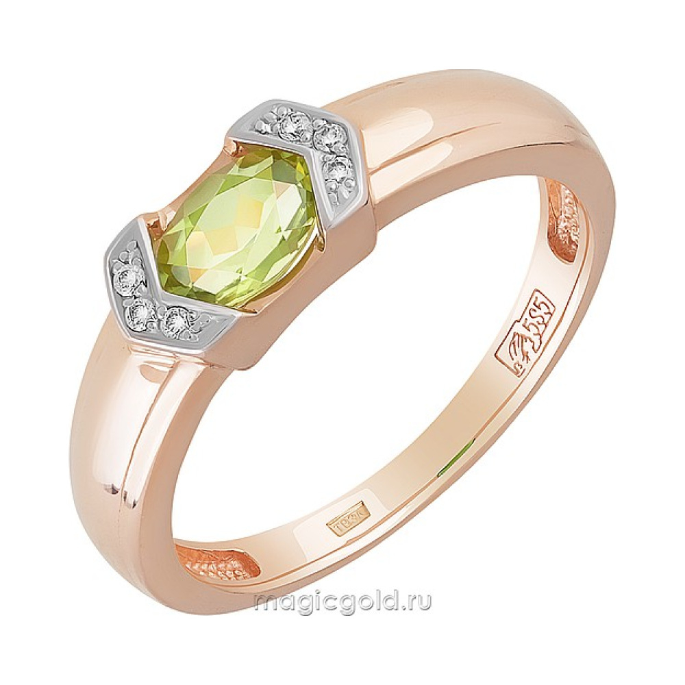 Золотое кольцо с хризолитом и фианитом № 158828