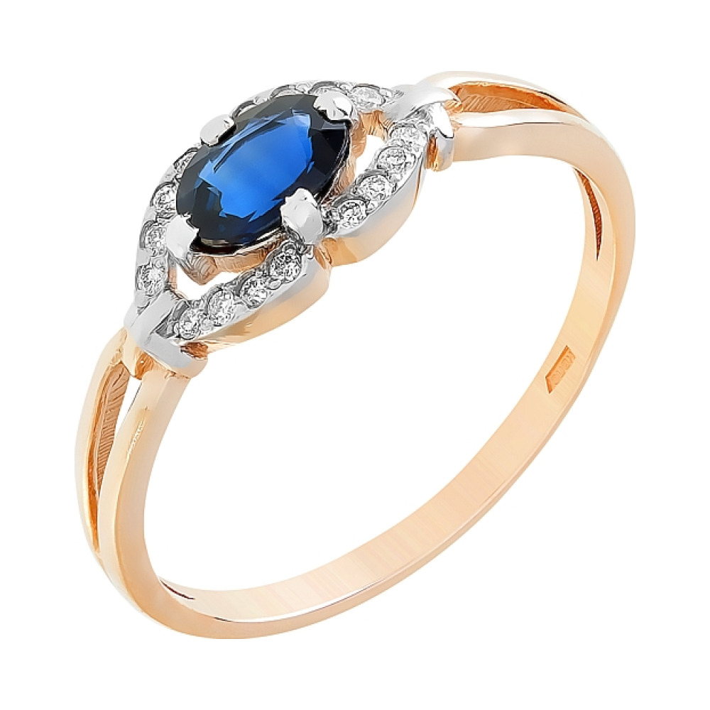 Золотое кольцо с бриллиантом и сапфиром № 96699