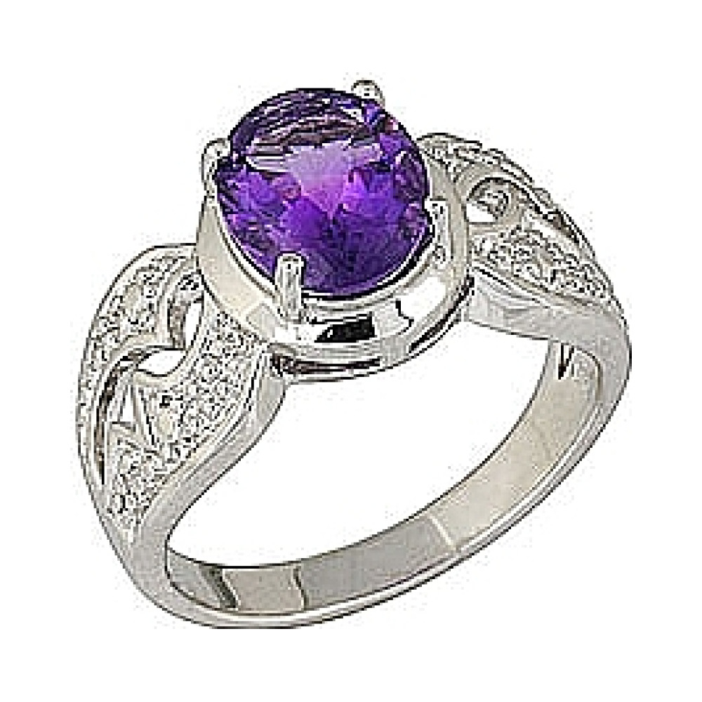 Серебряное кольцо с аметистом и фианитом № 68413