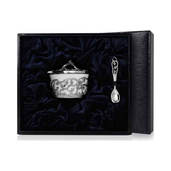 Серебряная солонка «Листопад» с чернением