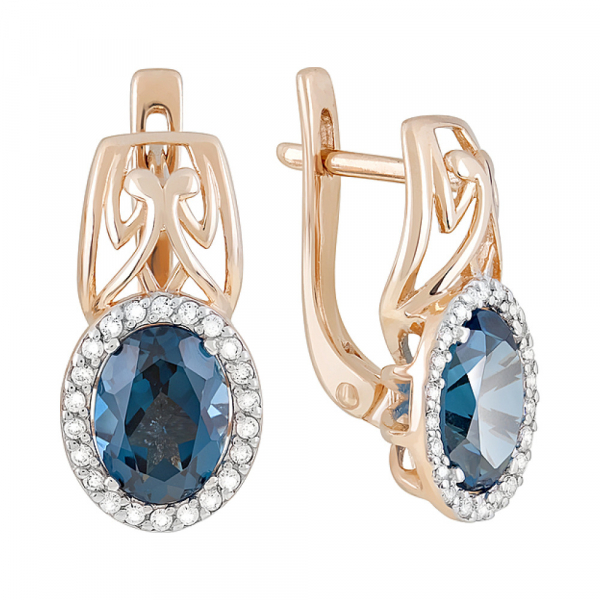 Золотые серьги с топазом и фианитом № 122849