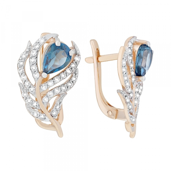 Золотые серьги с топазом и фианитом № 117482