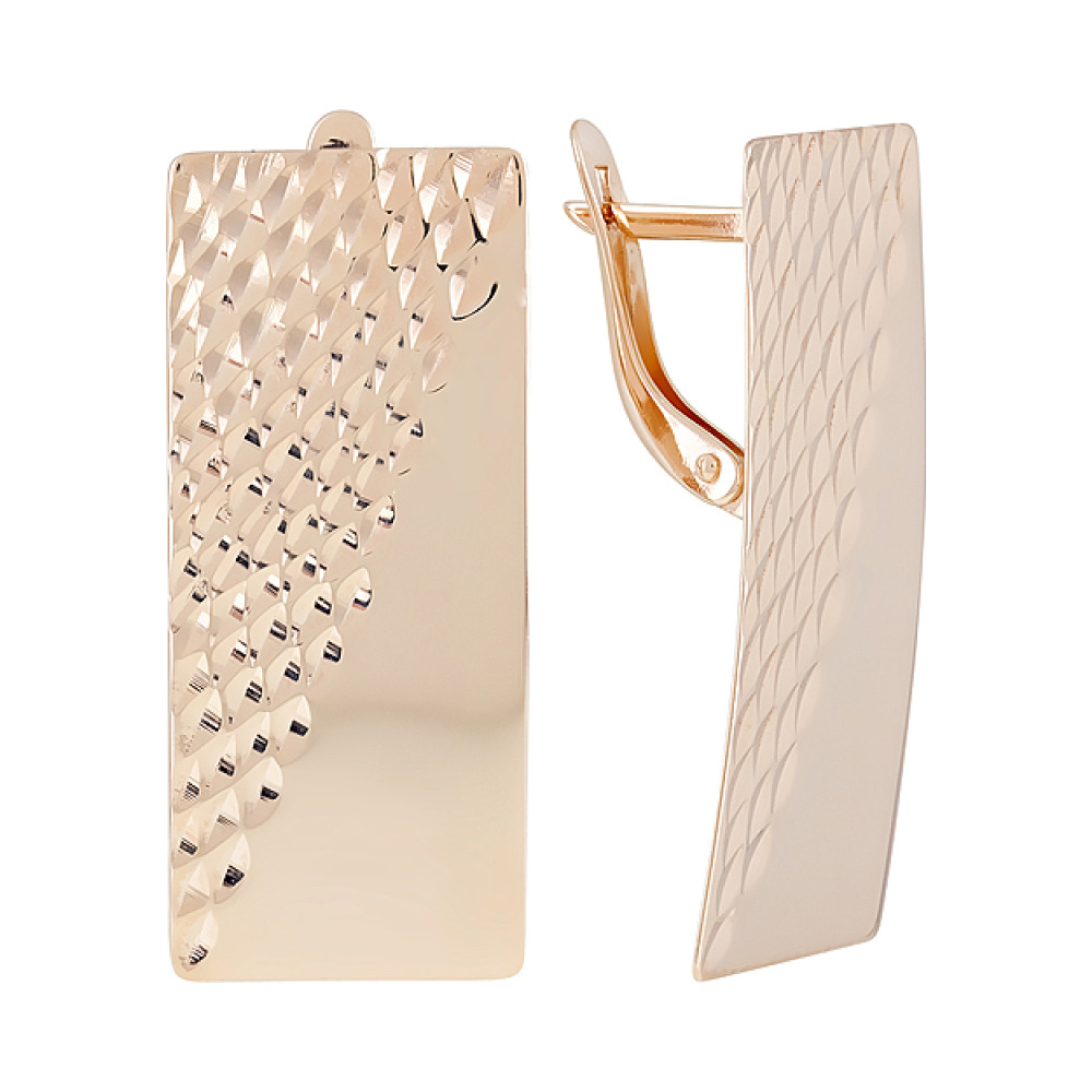 Золотые серьги без камня с алмазкой № 122295