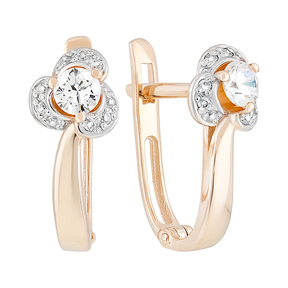 Золотые серьги с кристаллами swarovski № 128876