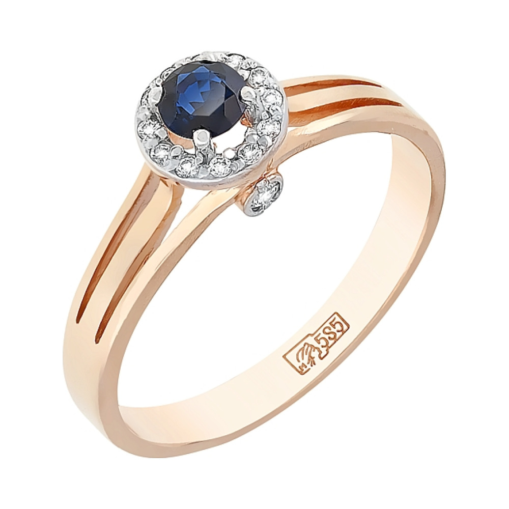 Золотое кольцо с бриллиантом и сапфиром № 82045