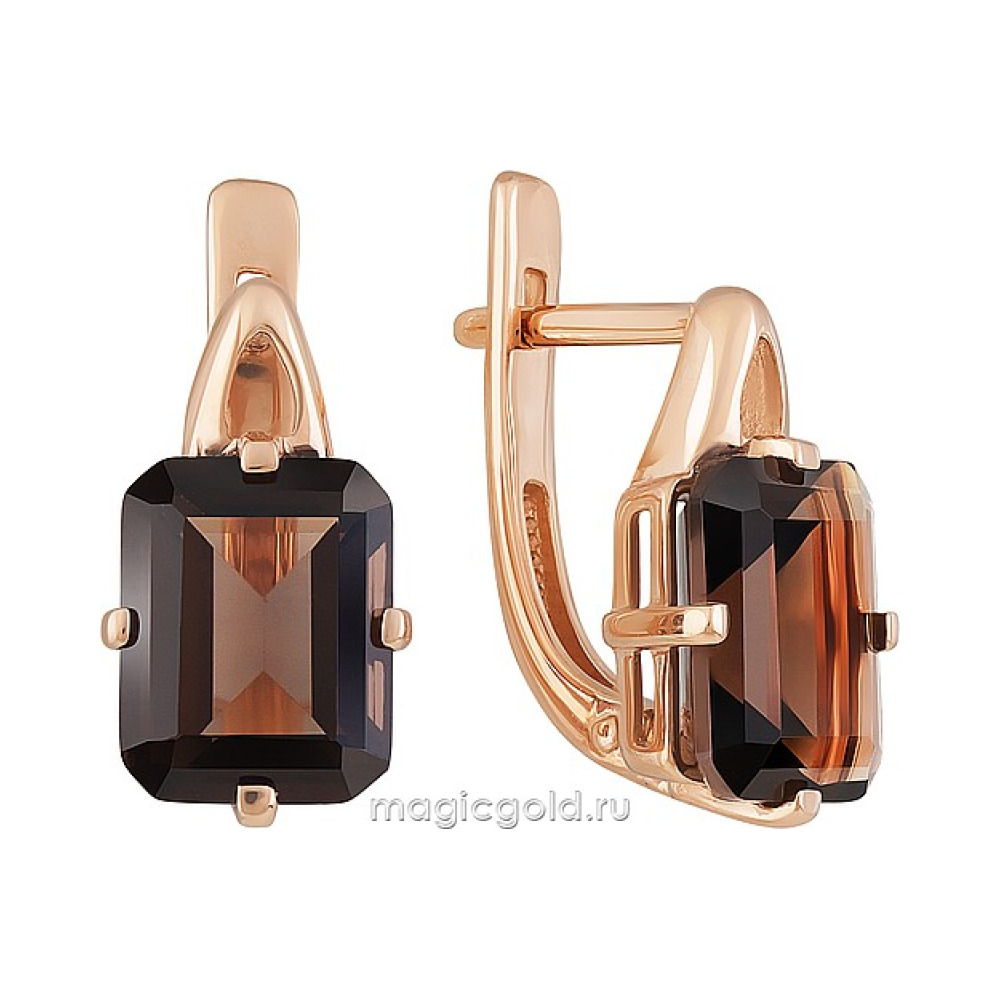 Золотые серьги с раухтопазом № 164378