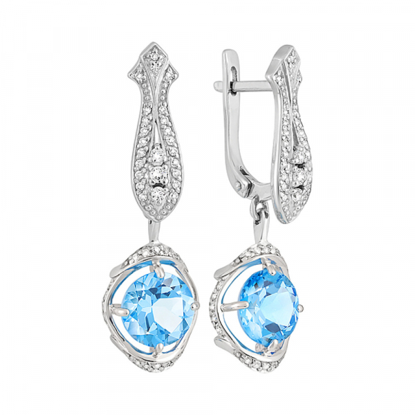 Серебряные серьги с топазом и фианитом № 128026