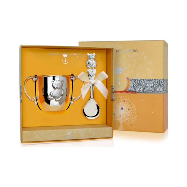 Набор детского серебра с поильником «Мишка»