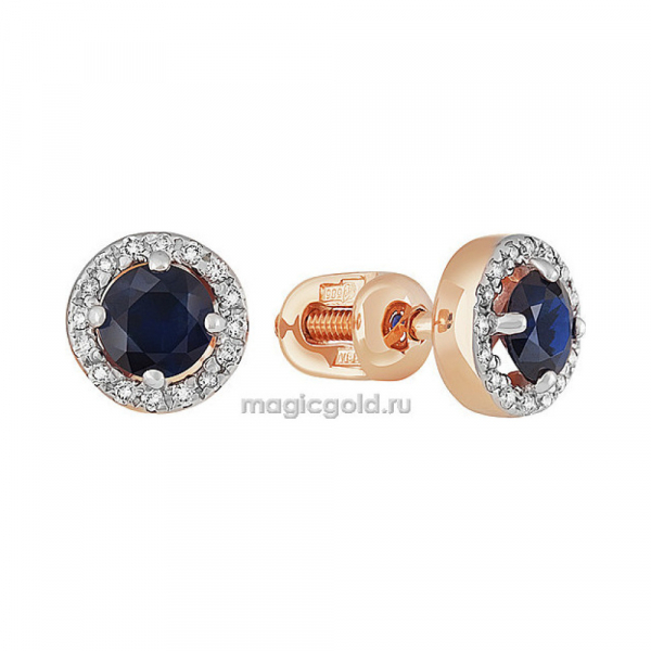 Пуссеты с бриллиантом и сапфиром № 156330