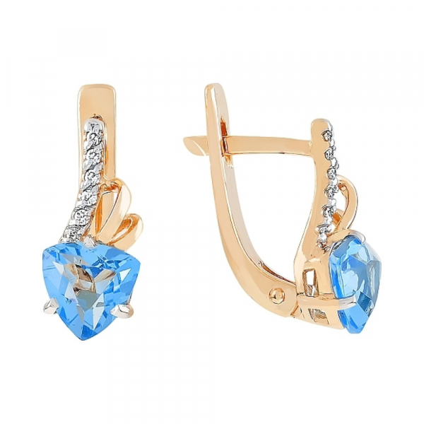 Золотые серьги с топазом и фианитом № 98994