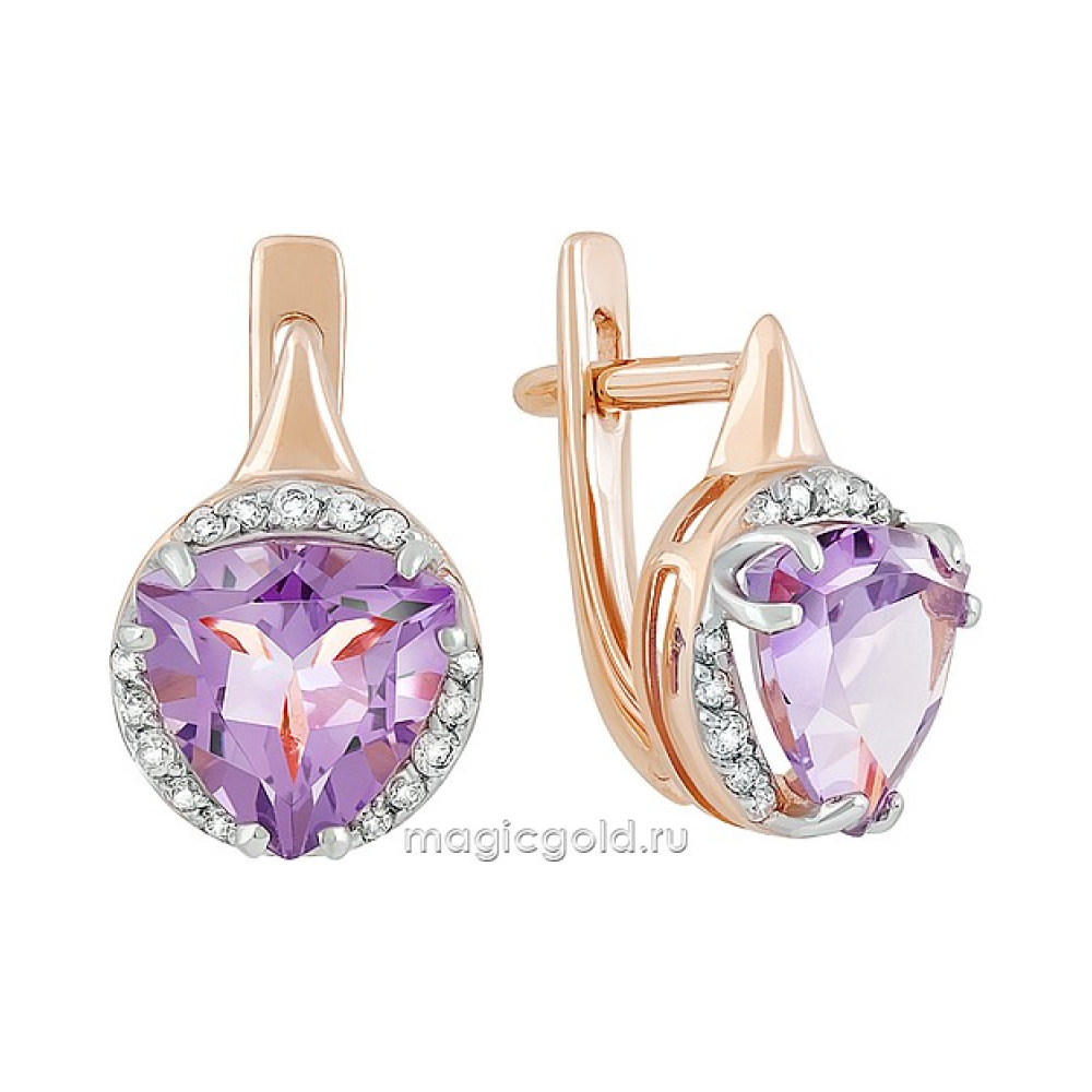 Золотые серьги с аметистом и фианитом № 141404