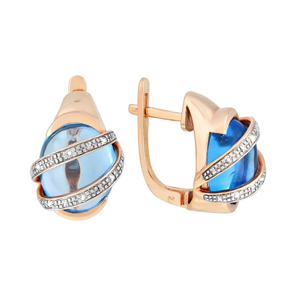 Золотые серьги с бриллиантом и топазом № 64425