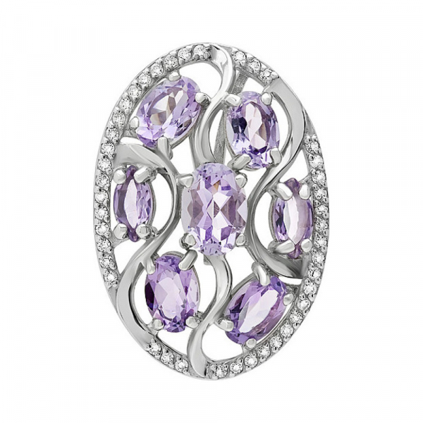 Серебряная подвеска с аметистом и фианитом № 133159