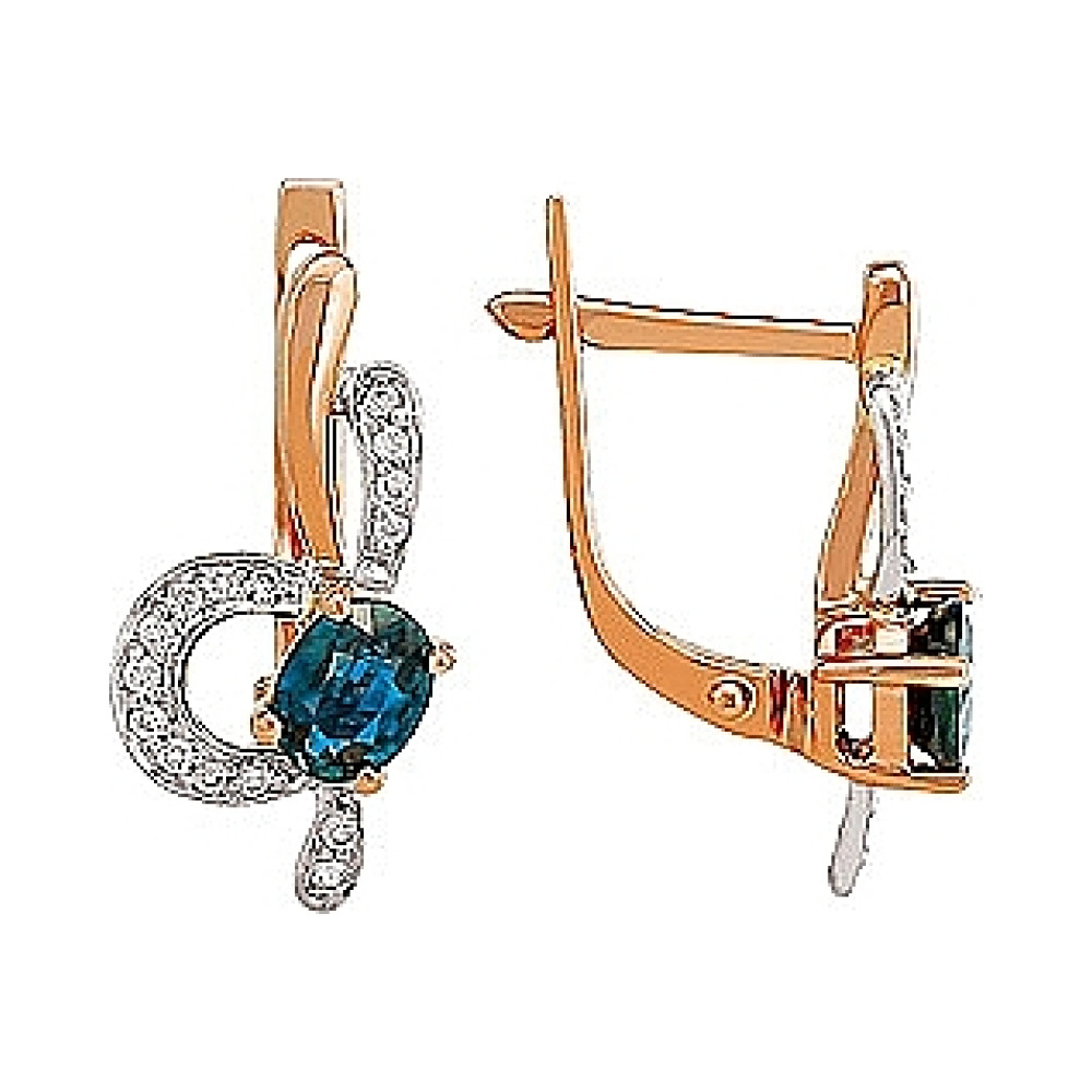 Золотые серьги с бриллиантом и сапфиром № 82334