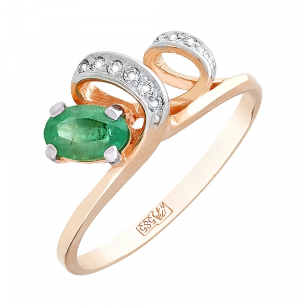 Золотое кольцо с бриллиантом и изумрудом № 100004