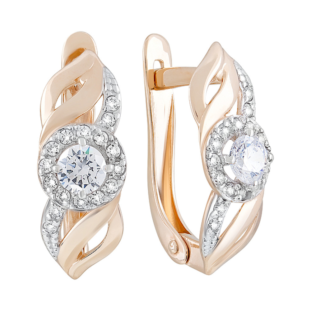 Золотые серьги с фианитами № 126755