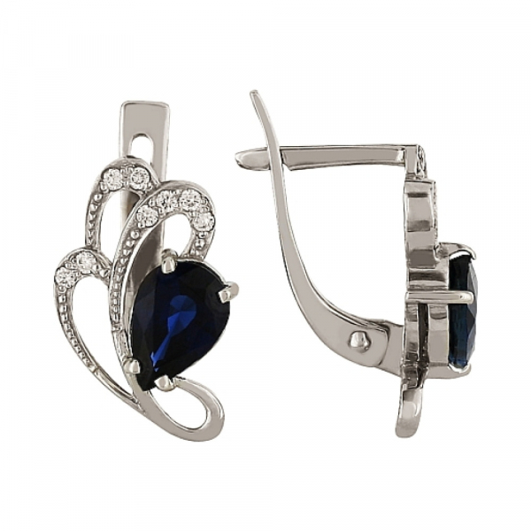 Золотые серьги с бриллиантом и сапфиром № 83309