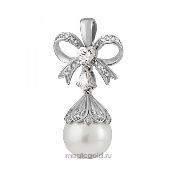 Серебряная подвеска с перламутровым жемчугом и фианитом № 135292