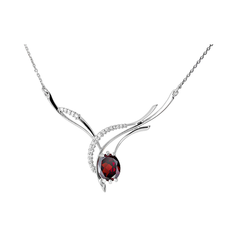 Серебряное колье с гранатом и фианитом № 124631