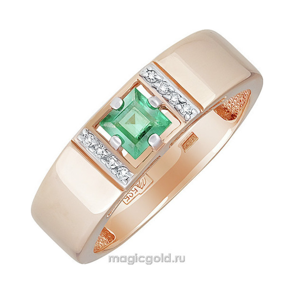 Золотое кольцо с бриллиантом и изумрудом № 140263