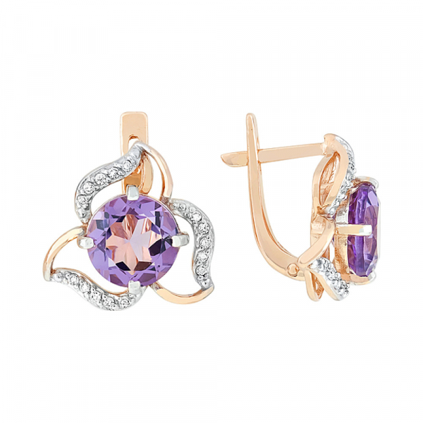 Золотые серьги с аметистом и фианитом № 114621