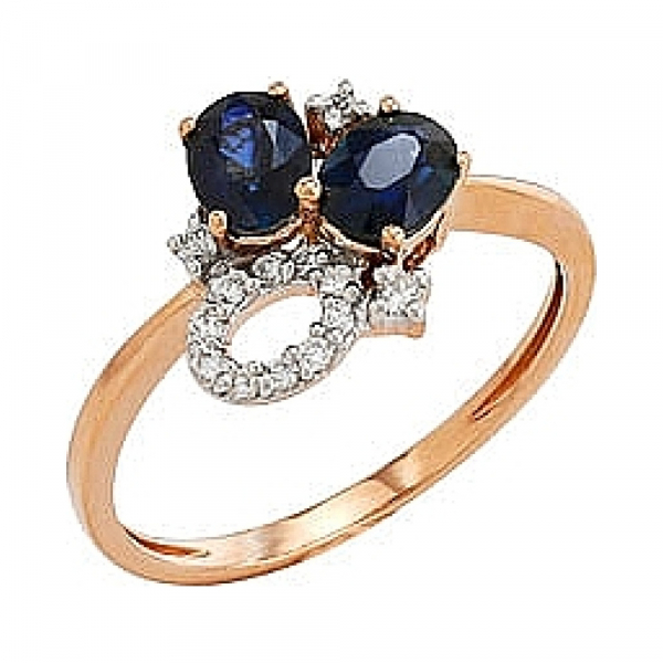 Золотое кольцо с бриллиантом и сапфиром № 82270